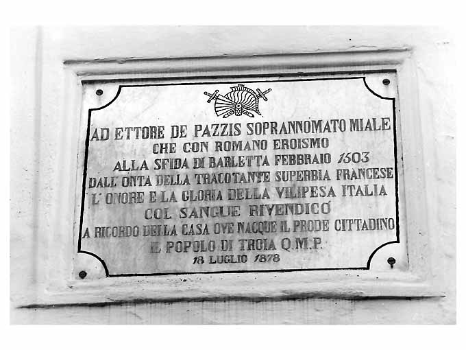 lapide commemorativa - ambito pugliese (sec. XIX)