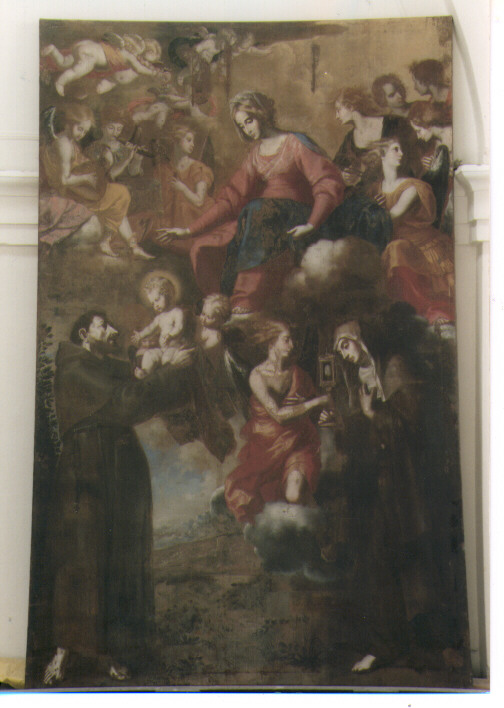 San Francesco d'Assisi riceve Gesù Bambino dalla Madonna con Santa Chiara (dipinto) di Rosa Carlo (metà sec. XVII)