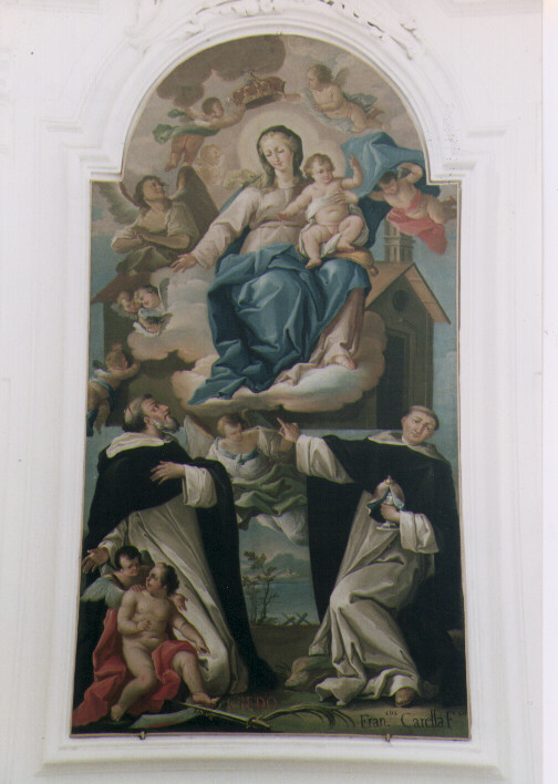 Madonna della Santa casa con San Giacinto di Cracovia, Madonna con Bambino e Santi (dipinto) di Carella Francesco (metà sec. XVIII)