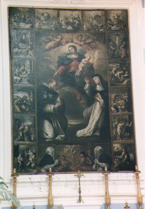 Madonna del Rosario con San Domenico e Santa Caterina da Siena (dipinto) di Carella Domenico Antonio (ultimo quarto sec. XVIII)