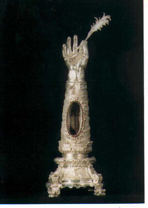 reliquiario antropomorfo - a braccio di De Blasio Andrea (prima metà sec. XVIII)