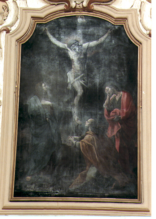 crocifissione di Cristo con la Madonna, santa Maria Maddalena e san Giovanni evangelista (dipinto) - ambito Italia meridionale (secc. XVII/ XVIII)