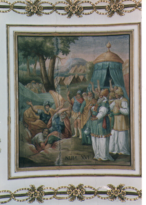 Castigo di Core Datan e Abiron (dipinto) di Calò Saverio (sec. XIX)