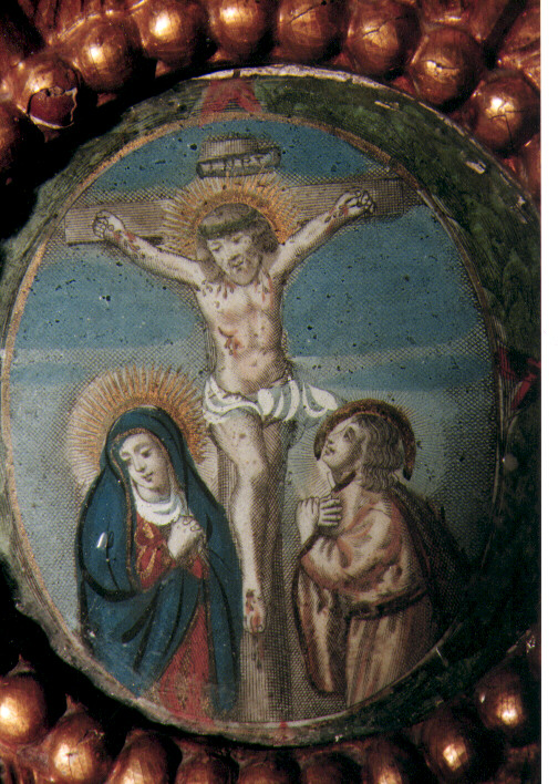 crocifissione di Cristo con la Madonna, San Giovanni Evangelista, Stephaton e Longino (dipinto) - ambito Italia meridionale (sec. XVII)