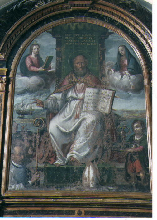 San Nicola di Bari in cattedra e committente (dipinto) di Hovic Gaspar (sec. XVI)