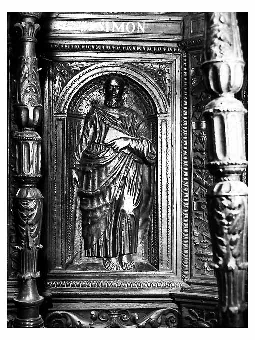 San Simone (pannello di stallo di coro) di Bonafede Colantonio, Marzano Teodoro, Fanello Candilera de (sec. XVI)