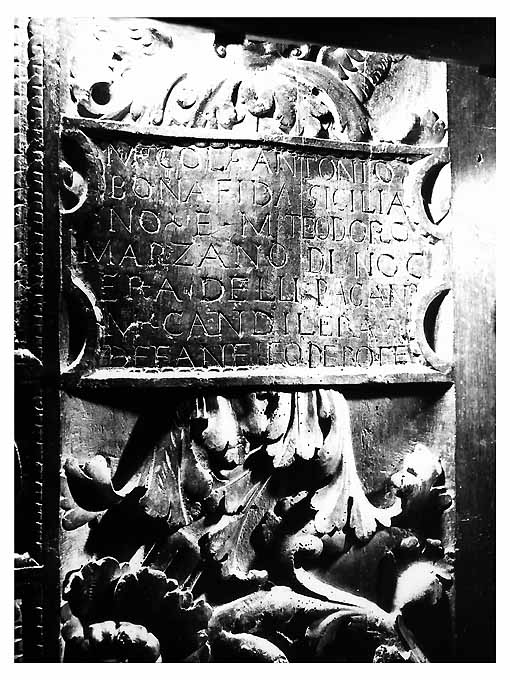 pannello di stallo di coro di Bonafede Colantonio, Marzano Teodoro, Fanello Candilera de (sec. XVI)