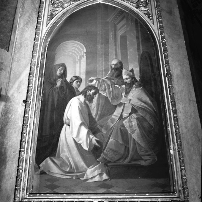 Sant'Ambrogio battezza Sant'Agostino (dipinto) di De Napoli Michele (sec. XIX)