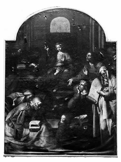 disputa di Gesù con i dottori nel tempio (dipinto) di Solario Antonio (attribuito) (sec. XVI)