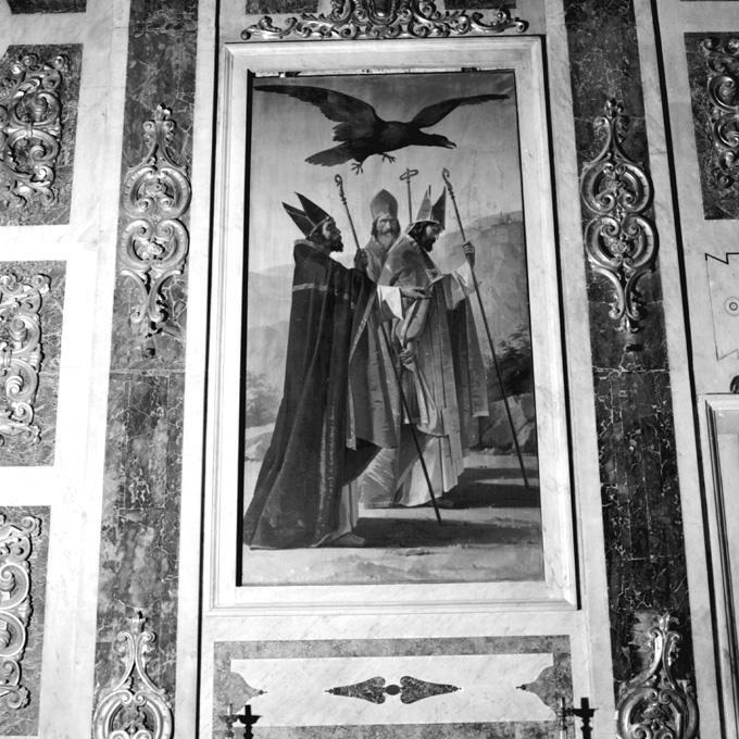 San Riccardo si reca sul Gargano con San Sabino e San Ruggero (dipinto) di De Napoli Michele (sec. XIX)