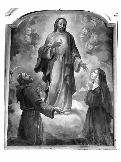 Gesù Cristo, San Francesco, Santa Margherita Alacoque (dipinto, opera isolata) di Colonna A (secc. XVIII/ XIX)