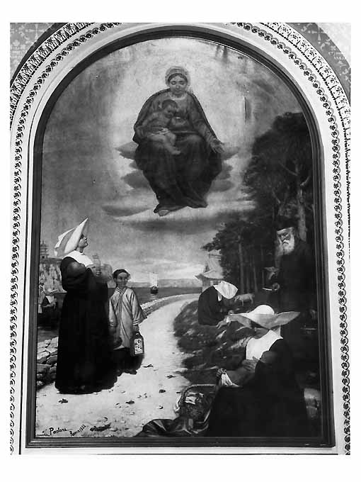 Madonna con Bambino veglia sull'operato delle suore del Cottolengo (dipinto, opera isolata) di Paoloni T (sec. XIX)