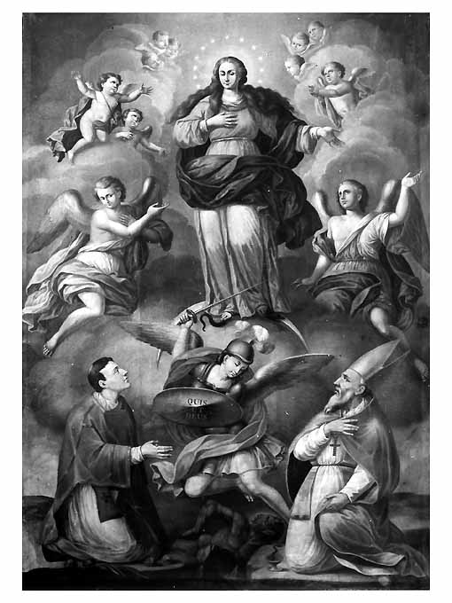 Madonna Immacolata, San Michele che sconfigge il demonio, San Sabino e San to Stefano (dipinto, opera isolata) - ambito napoletano (secc. XVIII/ XIX)