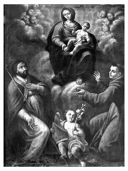 S.Antonio e S.Ambrogio, Madonna in gloria tra Santi martiri (dipinto) di De Matteis Paolo (cerchia) (sec. XVIII)