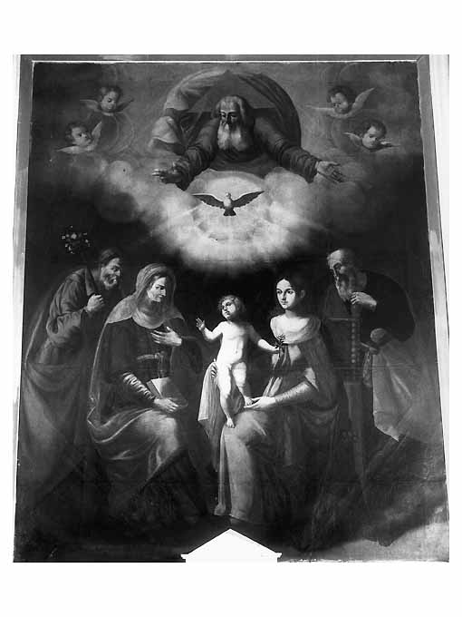 Sacra Famiglia con sant'Anna, san Gioacchino e Padre Eterno (dipinto) - ambito pugliese (sec. XVIII)