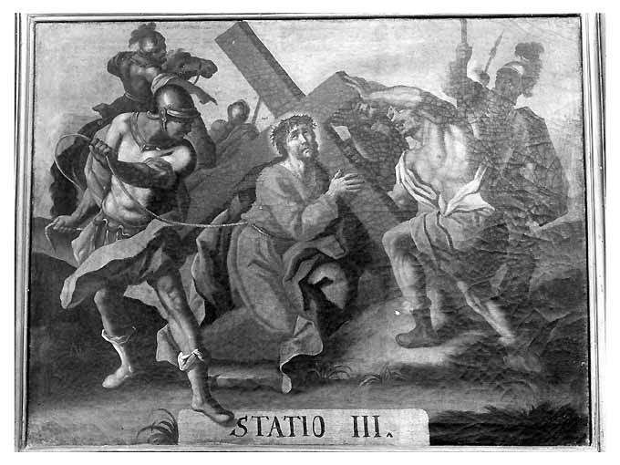 stazione III: Gesù cade sotto la croce la prima volta (dipinto) di Tatulli Samuele (attribuito) (seconda metà sec. XVIII)
