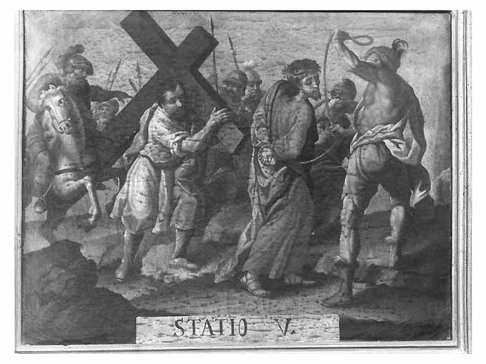 stazione V: Gesù aiutato da Simone il Cireneo a portare la croce (dipinto) di Tatulli Samuele (attribuito) (seconda metà sec. XVIII)