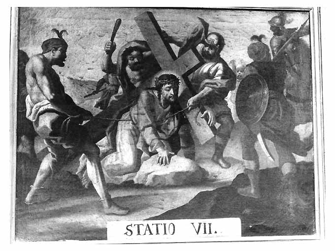 stazione VII: Gesù cade sotto la croce la seconda volta (dipinto) di Tatulli Samuele (attribuito) (seconda metà sec. XVIII)