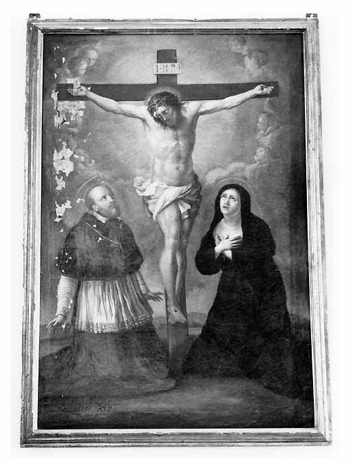 Cristo crocifisso tra Santa Teresa d'Avila e San Giovannino della croce (dipinto) di Gigante Domenico (sec. XIX)