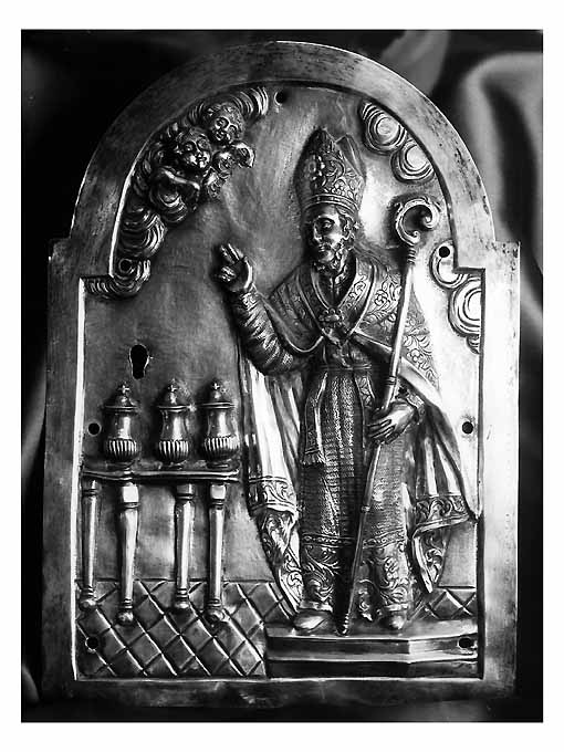 Vescovo benedicente Ognissanti (sportello di tabernacolo, elemento d'insieme) - ambito napoletano (fine sec. XVIII)