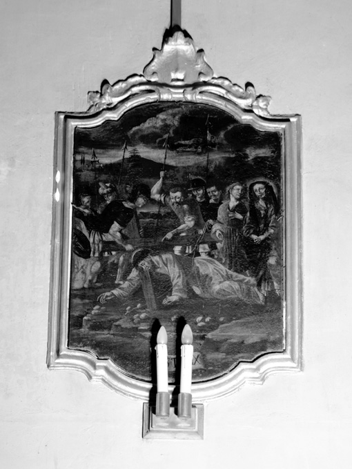 stazione IX: Gesù cade sotto la croce la terza volta (dipinto) - ambito napoletano (prima metà sec. XVIII)