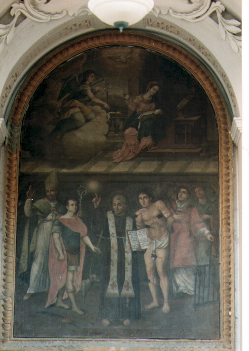 Annunciazione/ San Sebastiano, San Vito e Santi (dipinto) di Calò Saverio (sec. XIX)