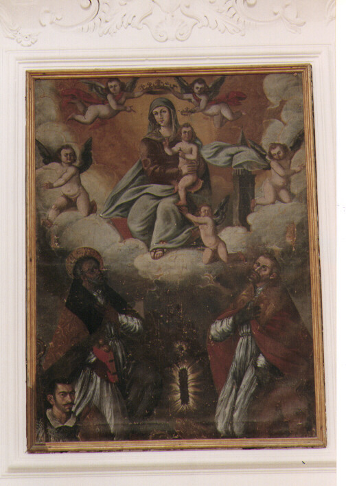 Madonna con Bambino e San Nicola di Bari e San Gennaro e committente (dipinto) - ambito Italia meridionale (fine sec. XVII)