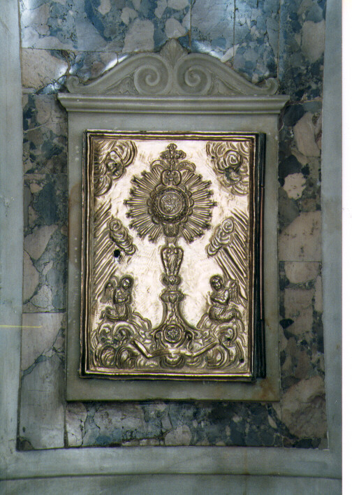 angeli adoranti il calice eucaristico (sportello di tabernacolo) - ambito pugliese (sec. XIX)