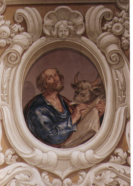 San Luca scrive il vangelo (dipinto) di Gliri Nicola (bottega) (sec. XVII)