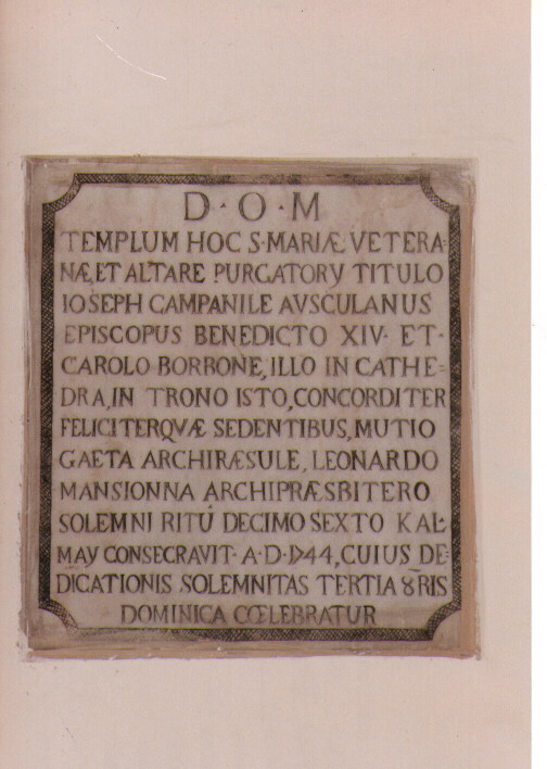 lapide documentaria - ambito Italia meridionale (sec. XVIII)