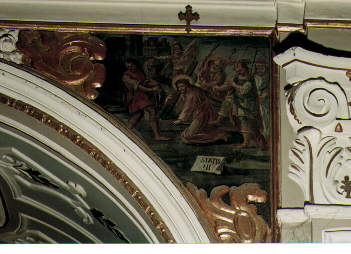 stazione III: Gesù cade sotto la croce la prima volta (dipinto) - ambito pugliese (sec. XVIII)