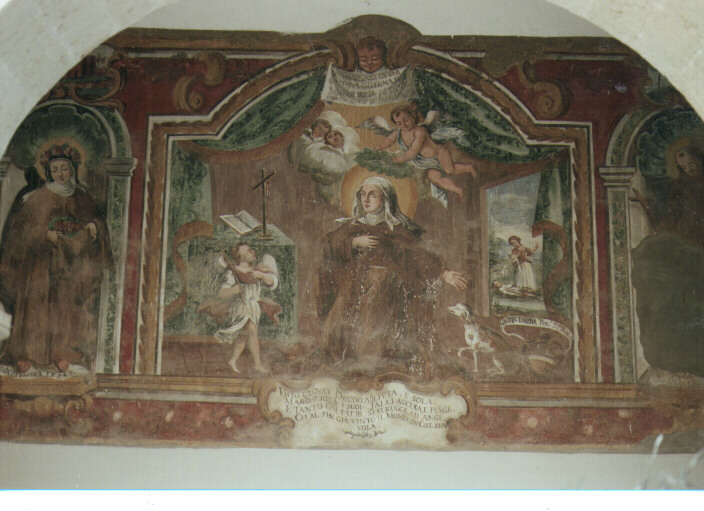conversione di Santa Margherita da Cortona, dopo il ritrovamento del cada ere del suo concubino, Santa Margherita da Cortona (dipinto) di Conversi Giuseppe (sec. XVIII)