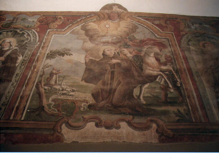 San Pasquale Baylon perseguitato dagli ugonotti, Santo francescano (dipinto) di Conversi Giuseppe (sec. XVIII)