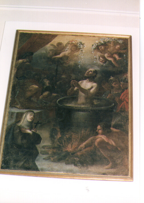 Condanna di San Giovanni Evangelista a Patmos nella caldaia bollente (dipinto) di Letizia Aniello (sec. XVIII)