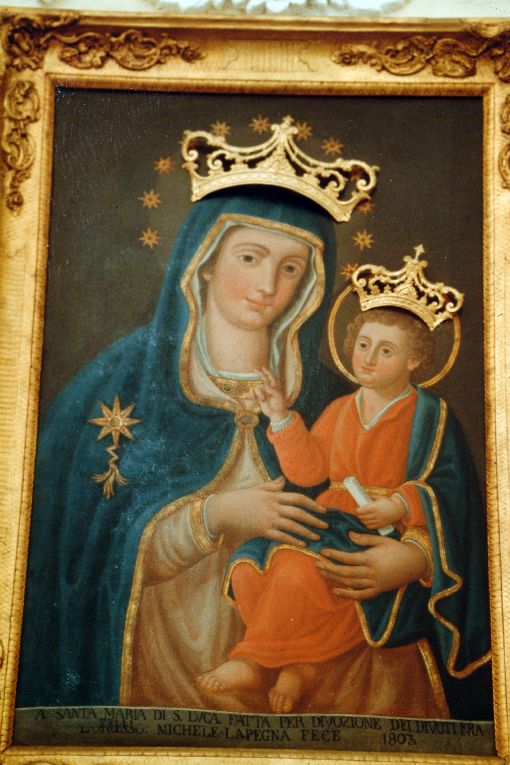 Madonna con personaggi che implorano il suo aiuto (dipinto) di Lapegna Michele (sec. XIX)
