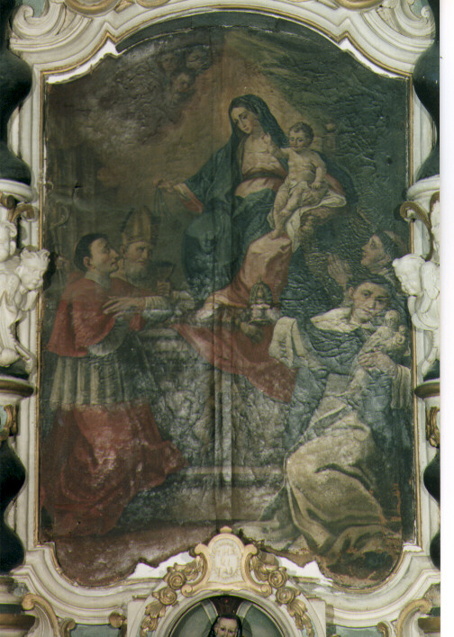 Madonna del Carmelo, Santo vescovo, San Carlo Borromeo, Santo martire domenicano, San Giacinto (dipinto) di Lillo Saverio (sec. XVIII)