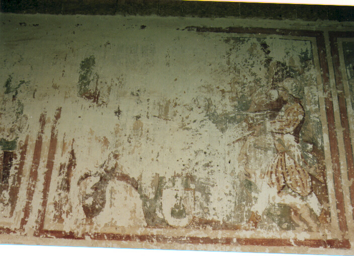 scena con soldato (dipinto, elemento d'insieme) - ambito pugliese (fine/inizio secc. XVII/ XVIII)