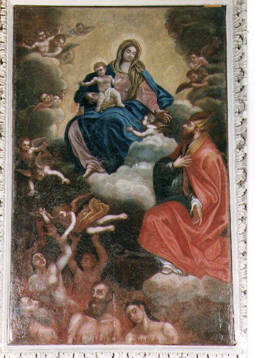 Madonna del Carmelo, anime purganti e Santo Vescovo (dipinto) - ambito salentino (fine/inizio secc. XVIII/ XIX)