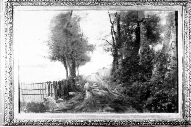 Uscita dal bosco, strada con alberi e steccato (dipinto) di De Nittis Giuseppe Gaetano (sec. XIX)