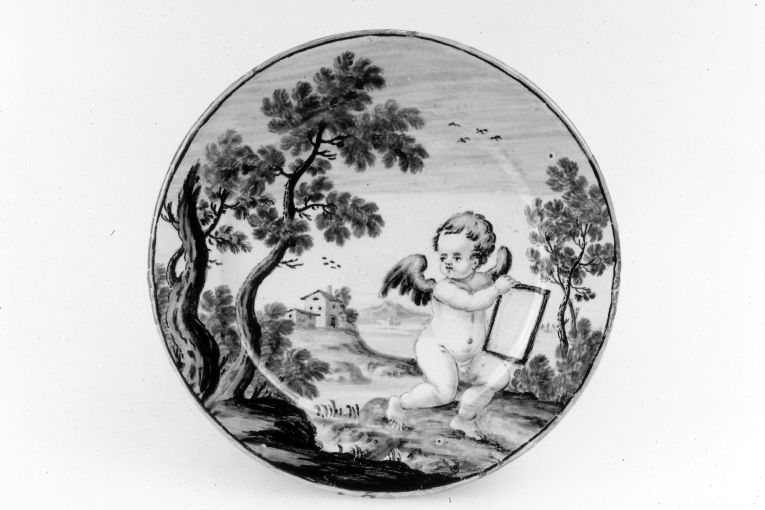 Paesaggio con amorino (piatto) - bottega di Castelli (seconda metà sec. XVII)