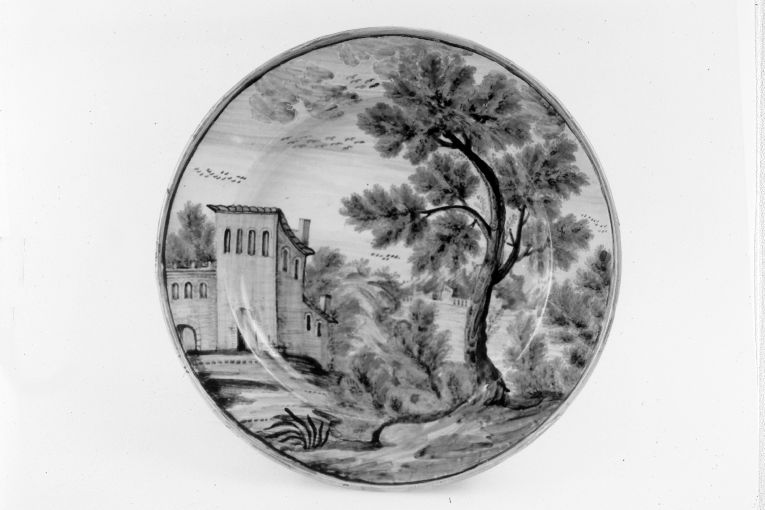 paesaggio con fattoria (piatto) - bottega di Castelli (seconda metà sec. XVII)