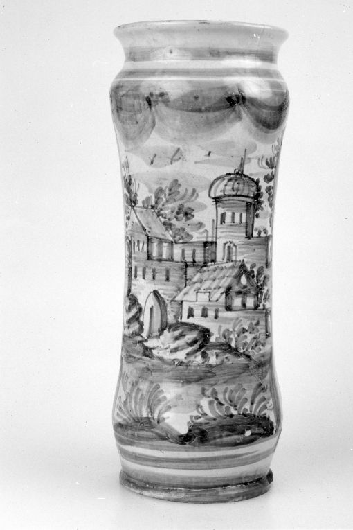 veduta di città (alberello) - manifattura savonese (sec. XVIII)