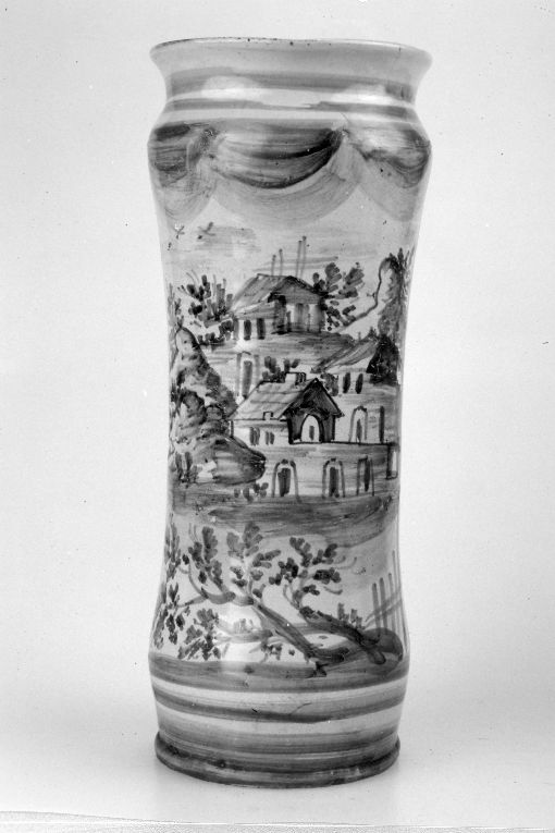 Veduta di villaggio (alberello) - manifattura savonese (sec. XVIII)