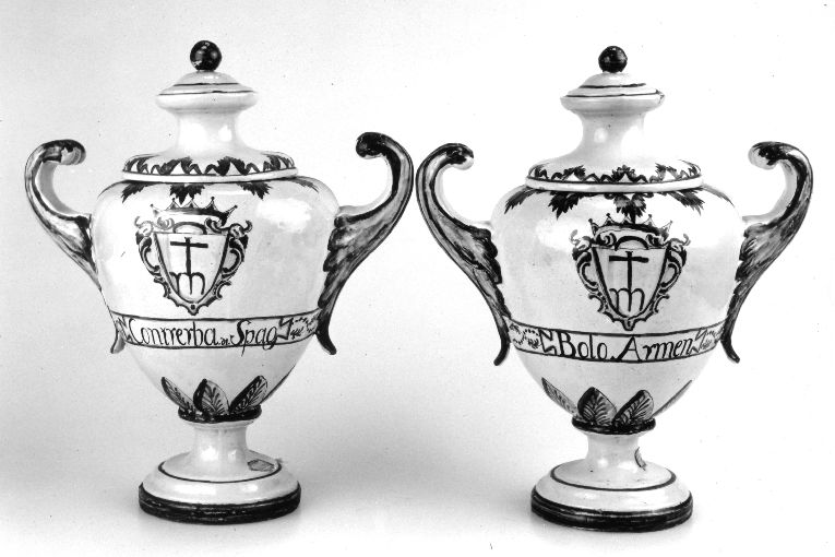 stemma gentilizio (vaso da farmacia, coppia) - manifattura savonese (prima metà sec. XVIII)