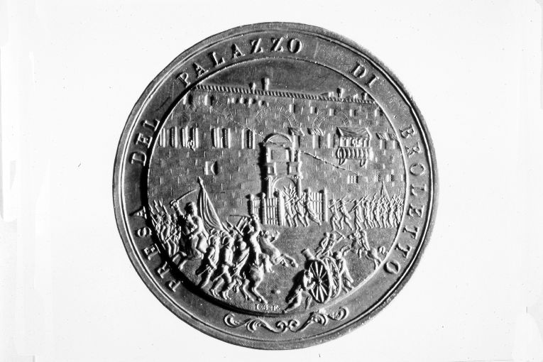 presa del palazzo del Broletto a Brescia (medaglia) - ambito bresciano (sec. XVIII)
