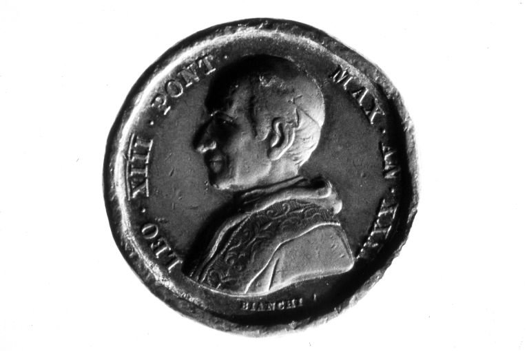 Ritratto di papa Leone XIII/ Cristo porta del cielo (medaglia) di Bianchi (sec. XX)