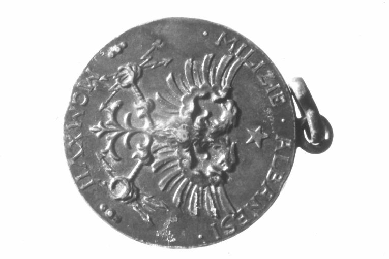 profilo di Giorgio Kastriota Skanderberg/ aquila bicipite (medaglia) - ambito albanese (sec. XX)
