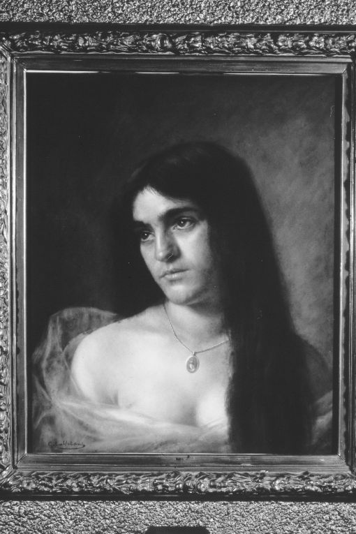 "Pensando a cose che non son terrene" (Petrarca), figura femminile (dipinto) di Gabbiani Giuseppe (secc. XIX/ XX)