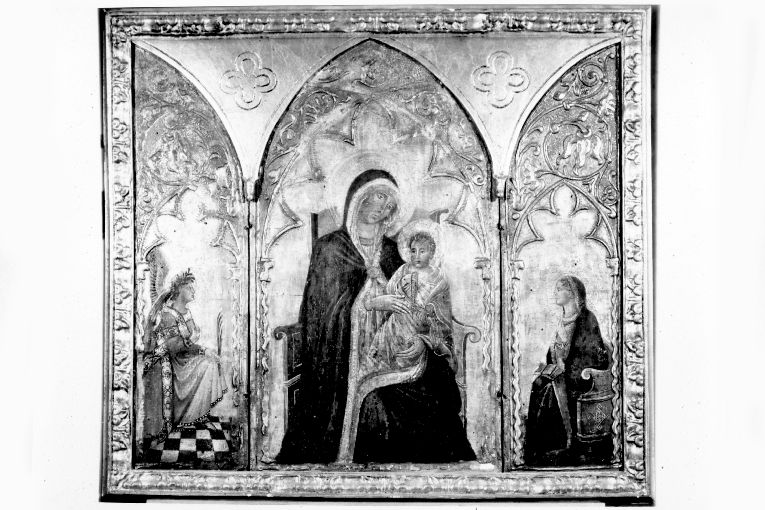 Madonna in Maestà/ angelo annunciante/ Madonna annunciata (oratorio domestico) - ambito toscano (prima metà sec. XV)