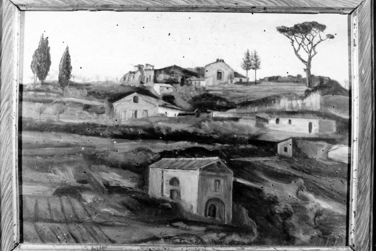 campagna lucana con case (dipinto) di Capuano Antonio (sec. XX)
